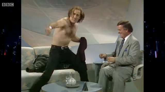 Nicolas Cage shirtless during an interview with Terry Wogan